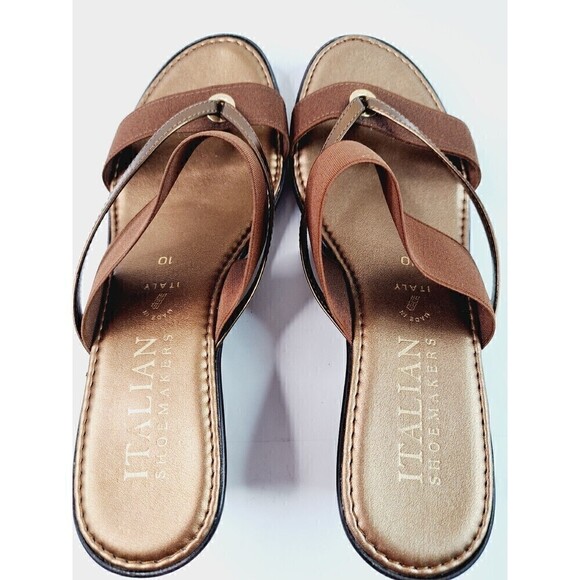 Italian Shoemakers Slip On Open Toe Size 10M Bronze Tone Colors Sandals - Picture 6 of 7